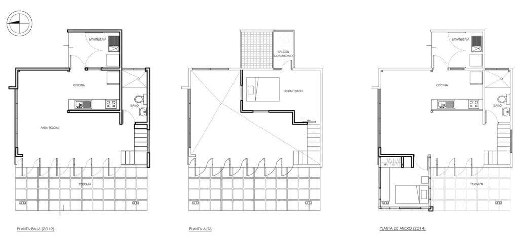 Planta baixa e planta alta da Casa MA de 50m². Foto: Reprodução / Bric Arquitectos 