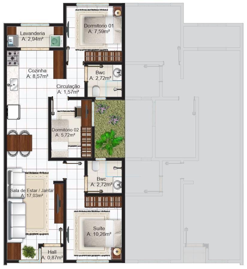 Casa germinada Feira de Santana, 69,9m². Foto: Reprodução / Projetos de Casas 