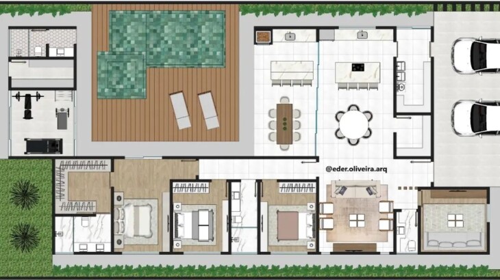 planta de casa com 3 quartos