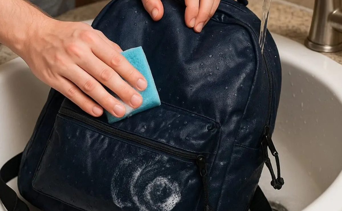 Mochila sendo lavada