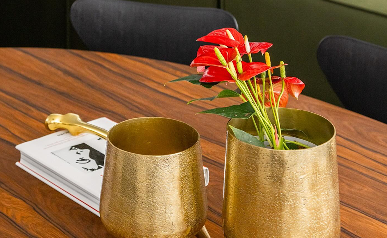 antúrio vermelho em vaso moderno trazendo destaque à decoração da casa.