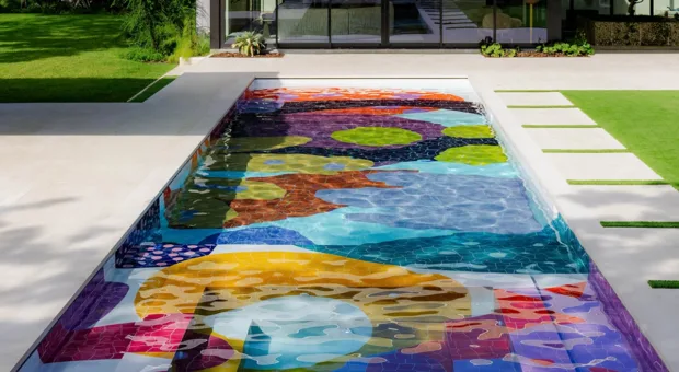 Piscinas coloridas saem do azul tradicional e transformam a área externa