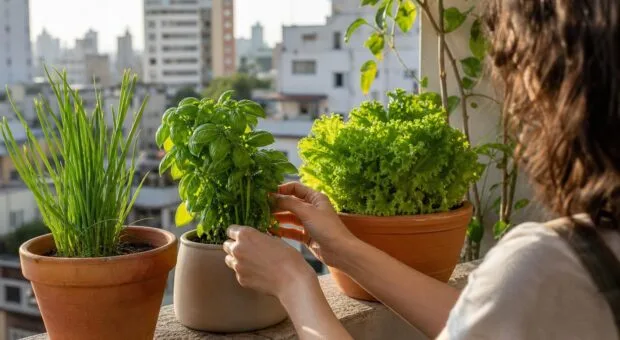 Primeira horta em casa: luz, rega e vasos para começar bem