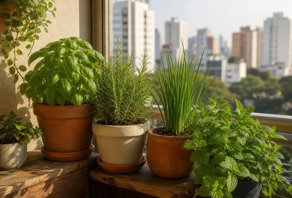 Horta em pouco espaço: como cultivar temperos frescos em casa