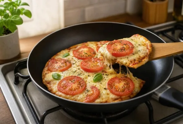 Pizza de frigideira sem forno nem air fryer: lanche rápido para qualquer dia