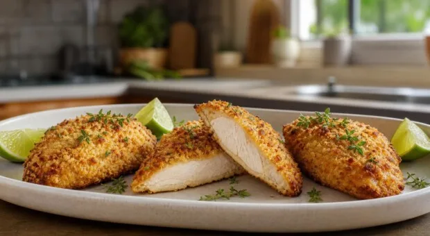Frango empanado no forno: técnica para uma casquinha crocante
