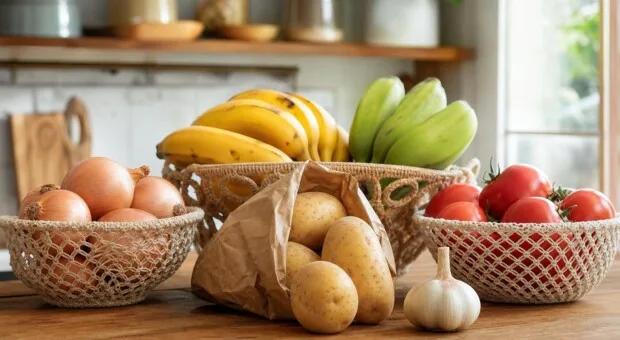 5 alimentos que duram melhor fora da geladeira, como banana e cebola