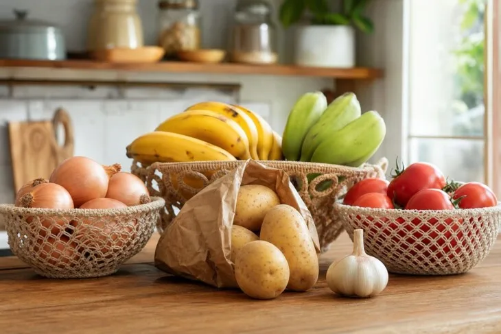 5 alimentos que duram melhor fora da geladeira, como banana e cebola