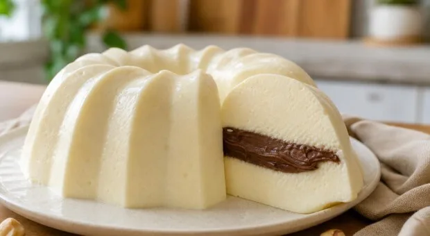 Pudim gelado de leite em pó com creme de avelã para fazer sem forno