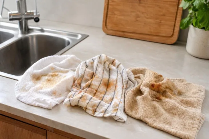 Panos de cozinha encardidos: como tratar manchas antes da lavagem