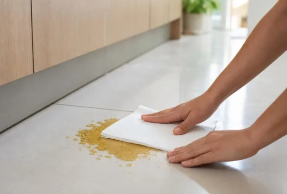 Óleo derramado no piso: como absorver antes de limpar sem espalhar a gordura