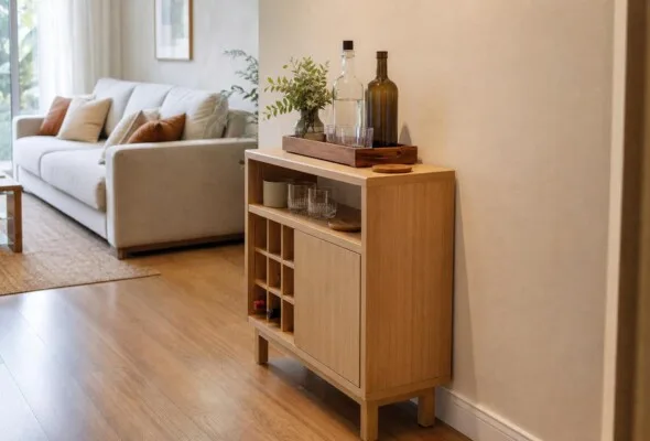 Bar em casa na sala: utensílios essenciais sem ocupar espaço demais