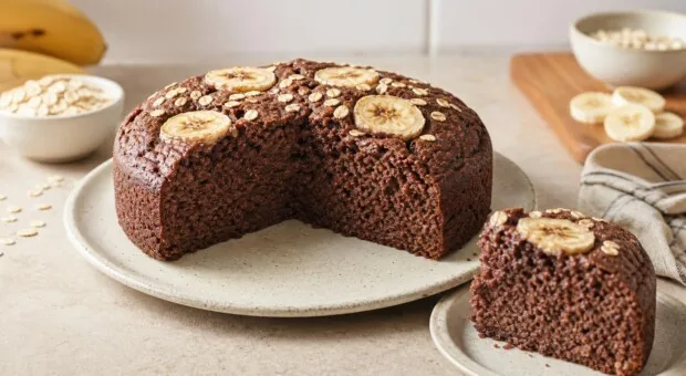 Bolo de chocolate com aveia e banana pronto em cerca de 20 minutos