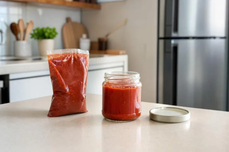 Molho de tomate aberto: recipiente e porção ajudam a evitar mofo