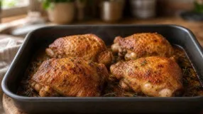 Coxa e sobrecoxa douradas sem fritura: o forno faz o trabalho em etapas