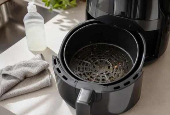 Air fryer com gordura grudada: limpar depois de esfriar evita crostas difíceis
