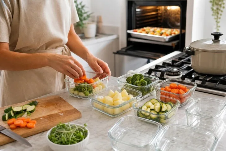Cozinhar para a semana sem perder o domingo inteiro: ordem e simultaneidade ajudam
