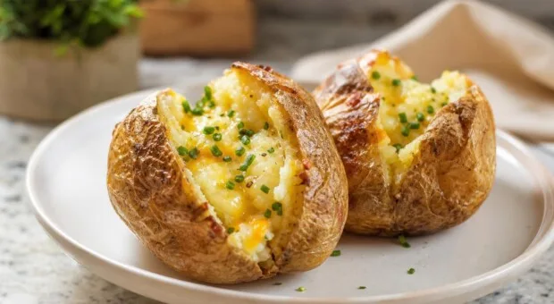 Batata recheada na air fryer: crocante por fora e macia no centro