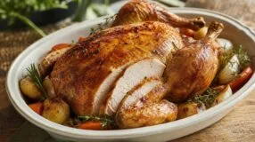 Frango assado com pele dourada e carne úmida: sal e calor em duas etapas