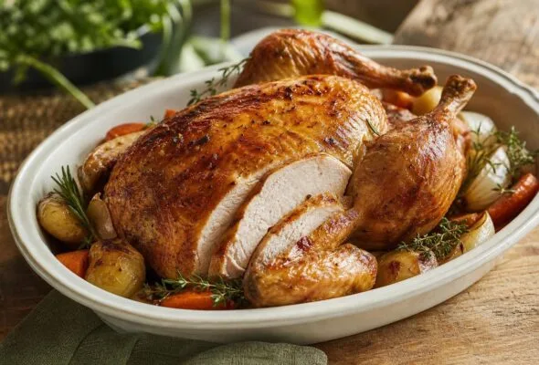 Frango assado com pele dourada e carne úmida: sal e calor em duas etapas