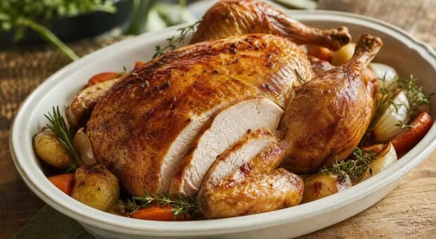 Frango assado com pele dourada e carne úmida: sal e calor em duas etapas