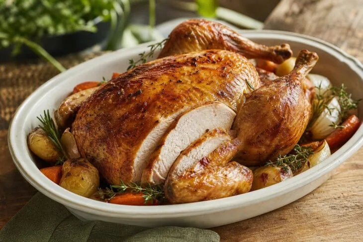Frango assado com pele dourada e carne úmida: sal e calor em duas etapas