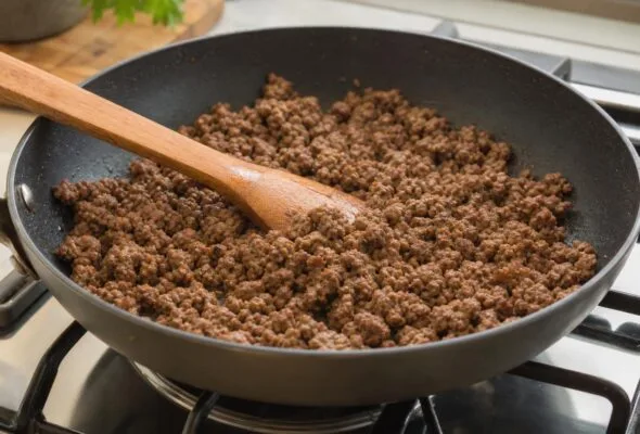 Carne moída soltinha sem líquido no fundo: panela quente e porções menores