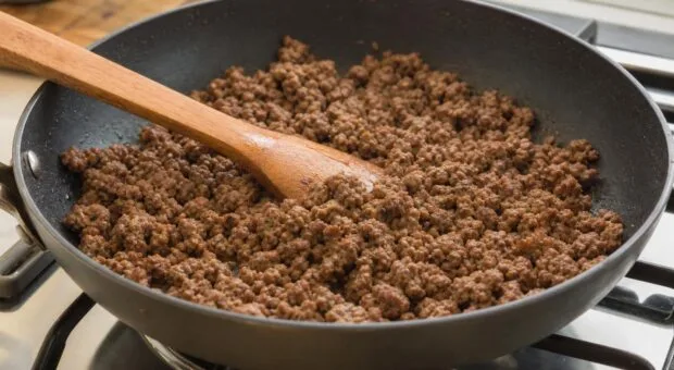 Carne moída soltinha sem líquido no fundo: panela quente e porções menores