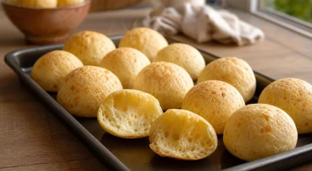 Pão de queijo que cresce sem ficar oco: escaldar bem sustenta o miolo