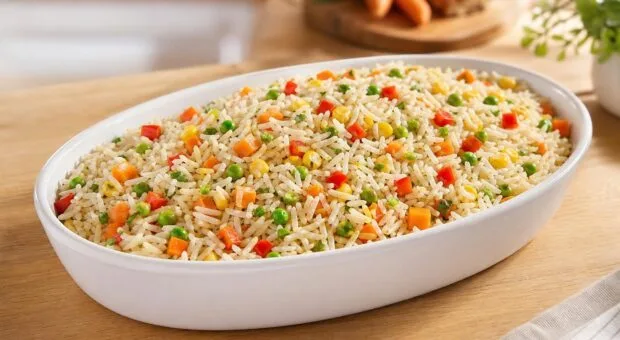 Arroz à grega com legumes vivos e soltinhos: cada ingrediente tem seu tempo