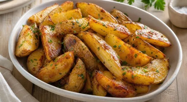 Batata rústica crocante no forno: cozinhar antes reduz o tempo sem amolecer