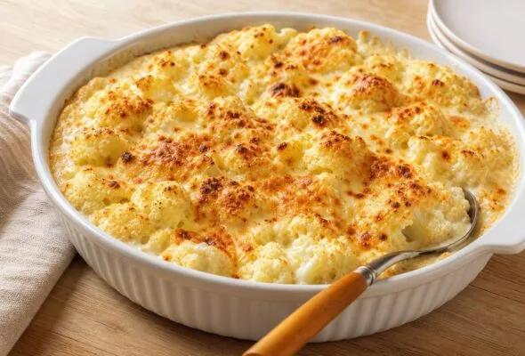Couve-flor gratinada sem molho aguado: cozinhar menos protege a travessa