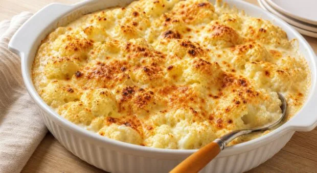 Couve-flor gratinada sem molho aguado: cozinhar menos protege a travessa