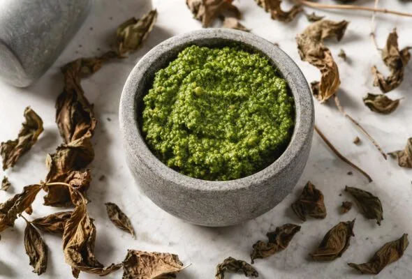 Pesto verde por mais tempo: água nas folhas dilui sabor e acelera oxidação