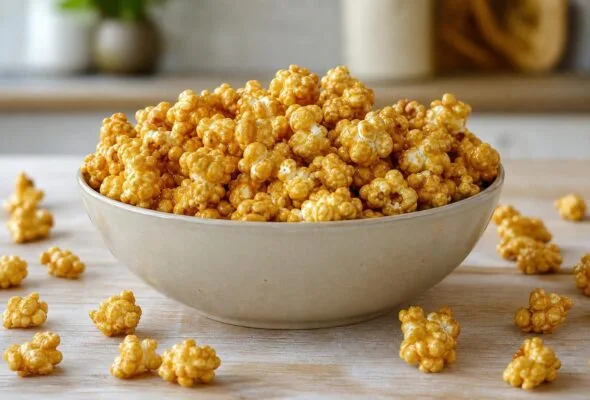 Pipoca doce crocante sem grudar em blocos: calda fina cobre melhor