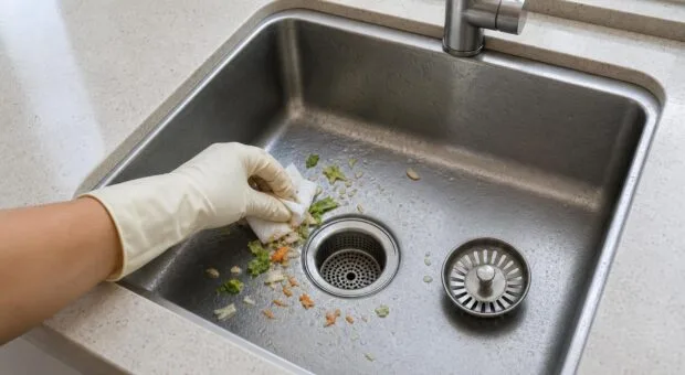 Ralo da pia com cheiro ruim: limpar resíduos visíveis vem antes de qualquer mistura