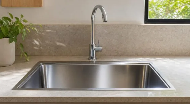 Pia de inox sem manchas opacas: enxaguar e secar evita marcas de água