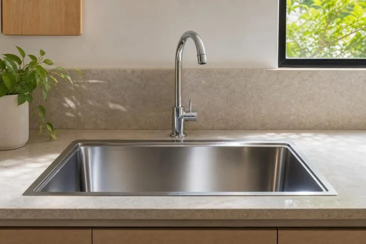 Pia de inox sem manchas opacas: enxaguar e secar evita marcas de água