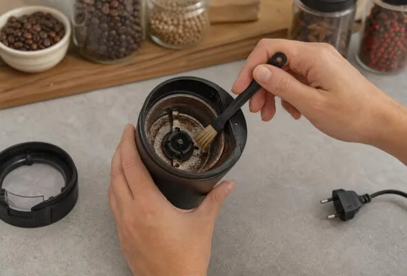 Moedor de café e temperos guarda aroma antigo nas frestas: pincel seco ajuda
