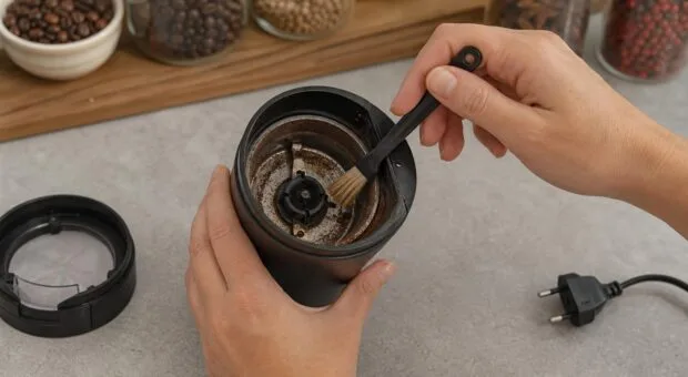 Moedor de café e temperos guarda aroma antigo nas frestas: pincel seco ajuda
